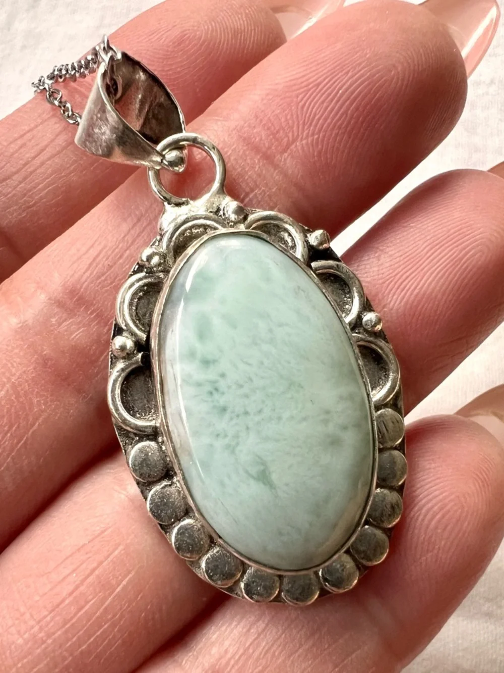 925 Sea Mist Caribbean Larimar Pendant Necklace
